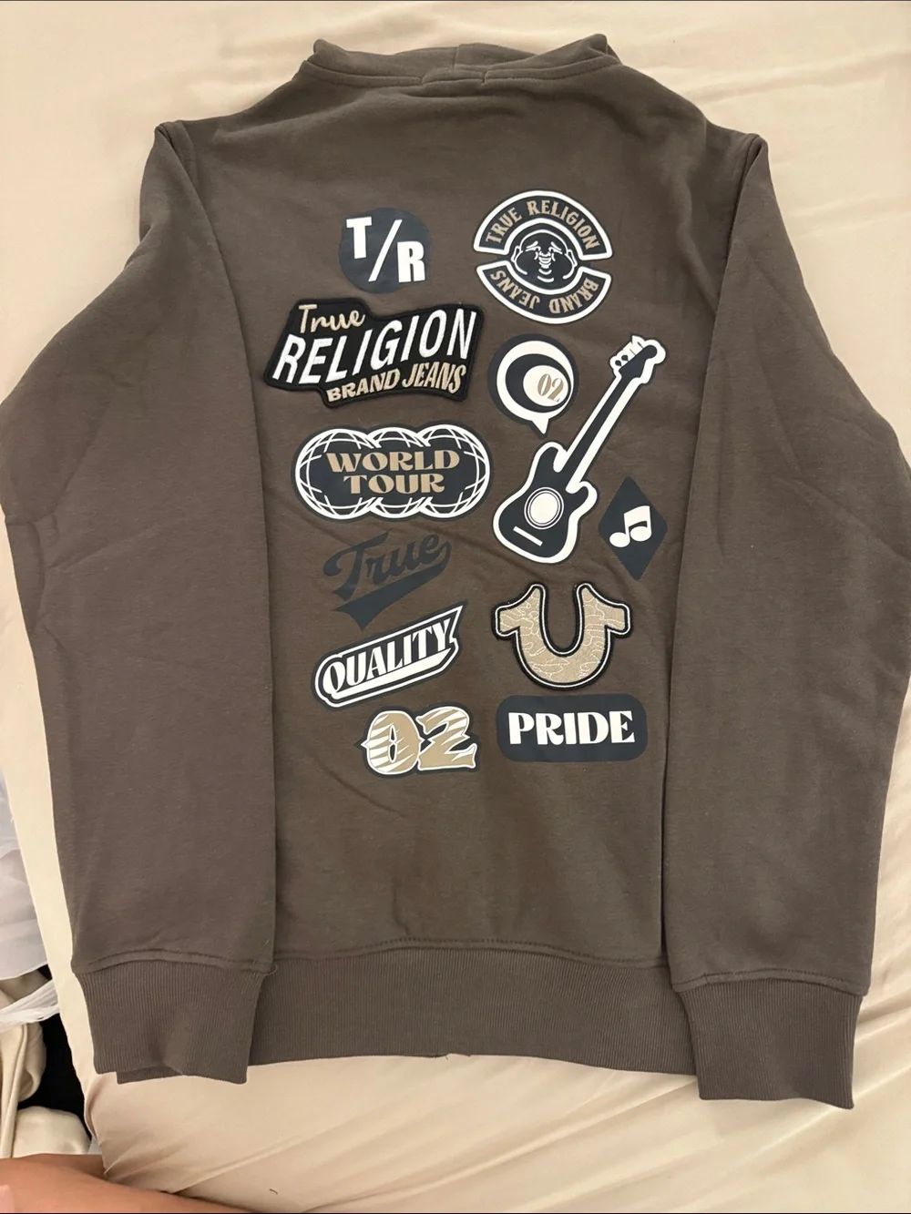 True Religion Men's Brown Zip-Up Hoodie with Logo Patch